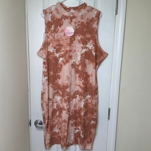 Full Circle Trends Womens 3X Tie Dye Ribbed Sleeveless Mock Neck Dress Rust